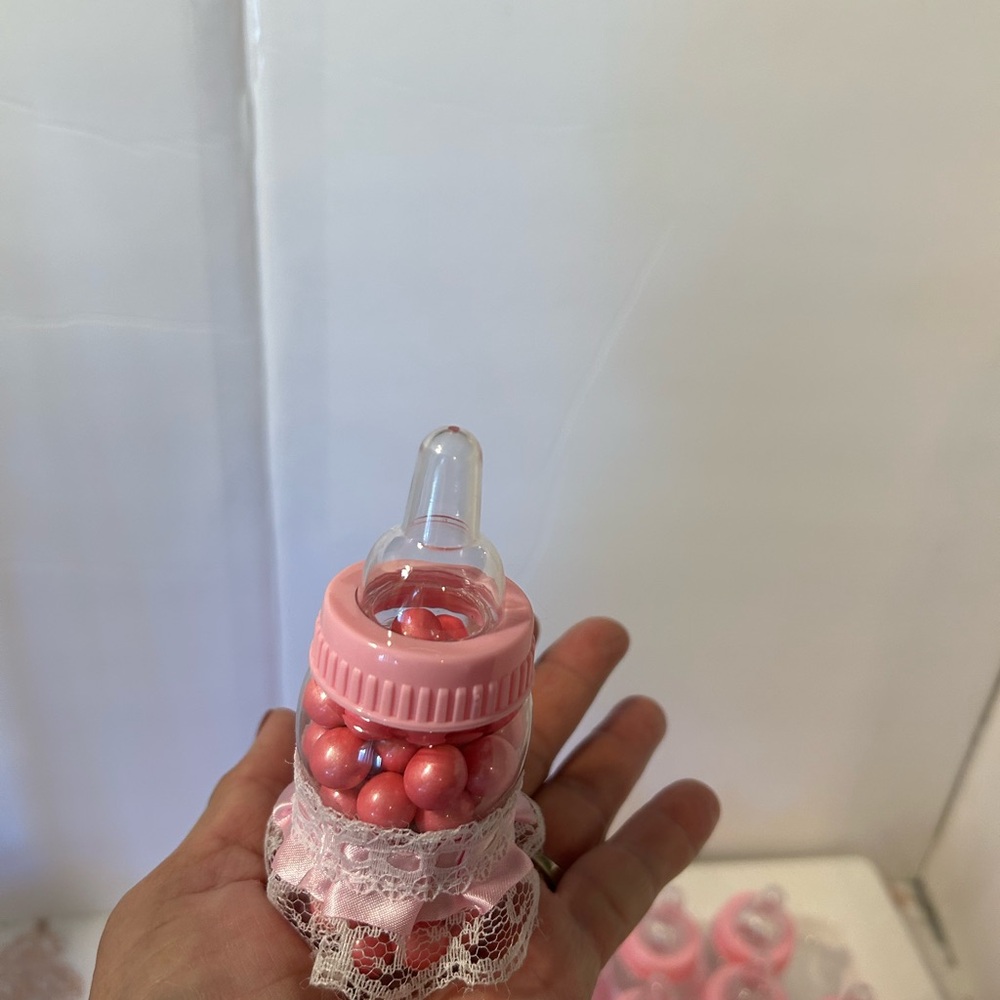 Pink Baby Bottle with Lace Decor